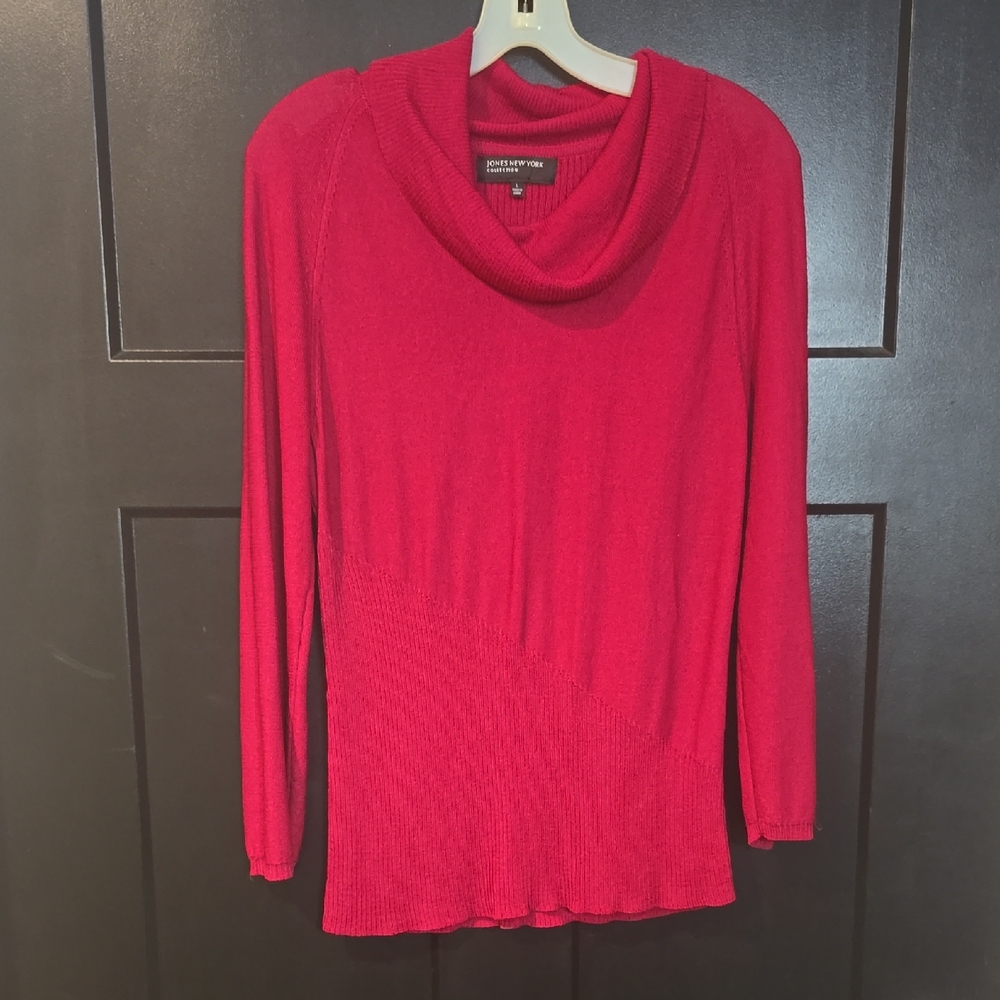 Women's Red Cowl Neck Sweater, Jones New York Collection, sz L